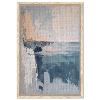 Abstract painting in muted blue, gray, and beige tones for Cerulean Cliff Unbound room decor