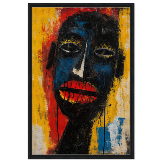 Vibrant expressionist portrait with dark brown finishes in Chaos Black Whisper framed canvas print