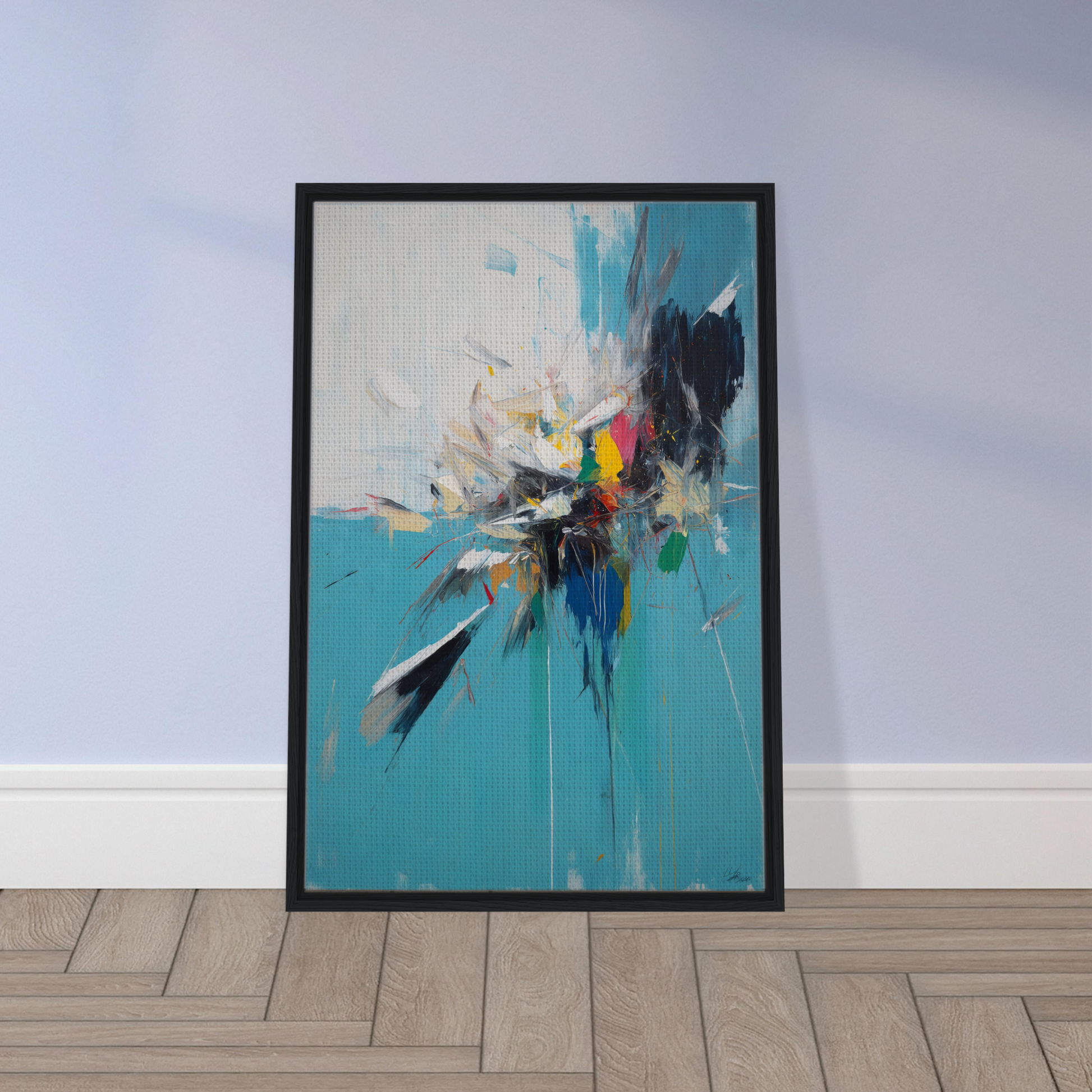 Vibrant abstract expressionism painting framed canvas print titled Chaos Calms Symphony