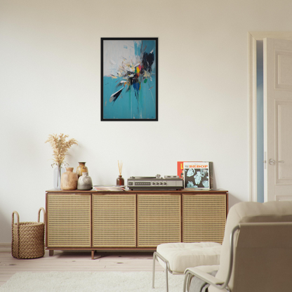 Wooden sideboard with cane-webbed doors showcased as part of Chaos Calms Symphony room decor