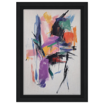 Abstract painting titled Chaos Color Waltz in a black frame, ideal for room decor