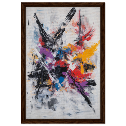 Vibrant abstract painting in wooden frame titled Chaotic Color Symphony, framed canvas print