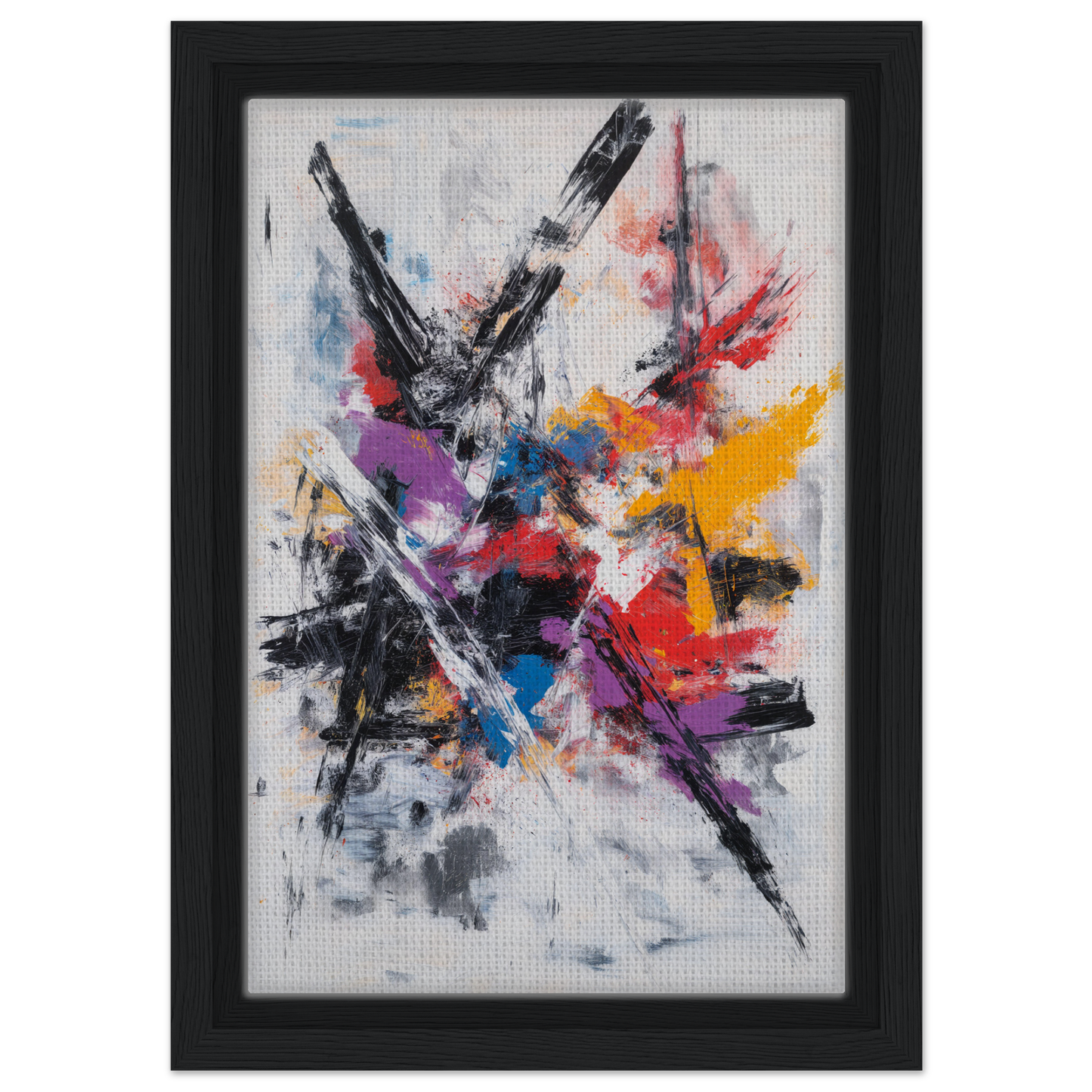 Abstract painting with vibrant brushstrokes in a Chaotic Color Symphony framed canvas print