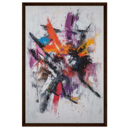 Abstract painting titled Chaotic Color Symphony featuring vibrant colors in a framed canvas print