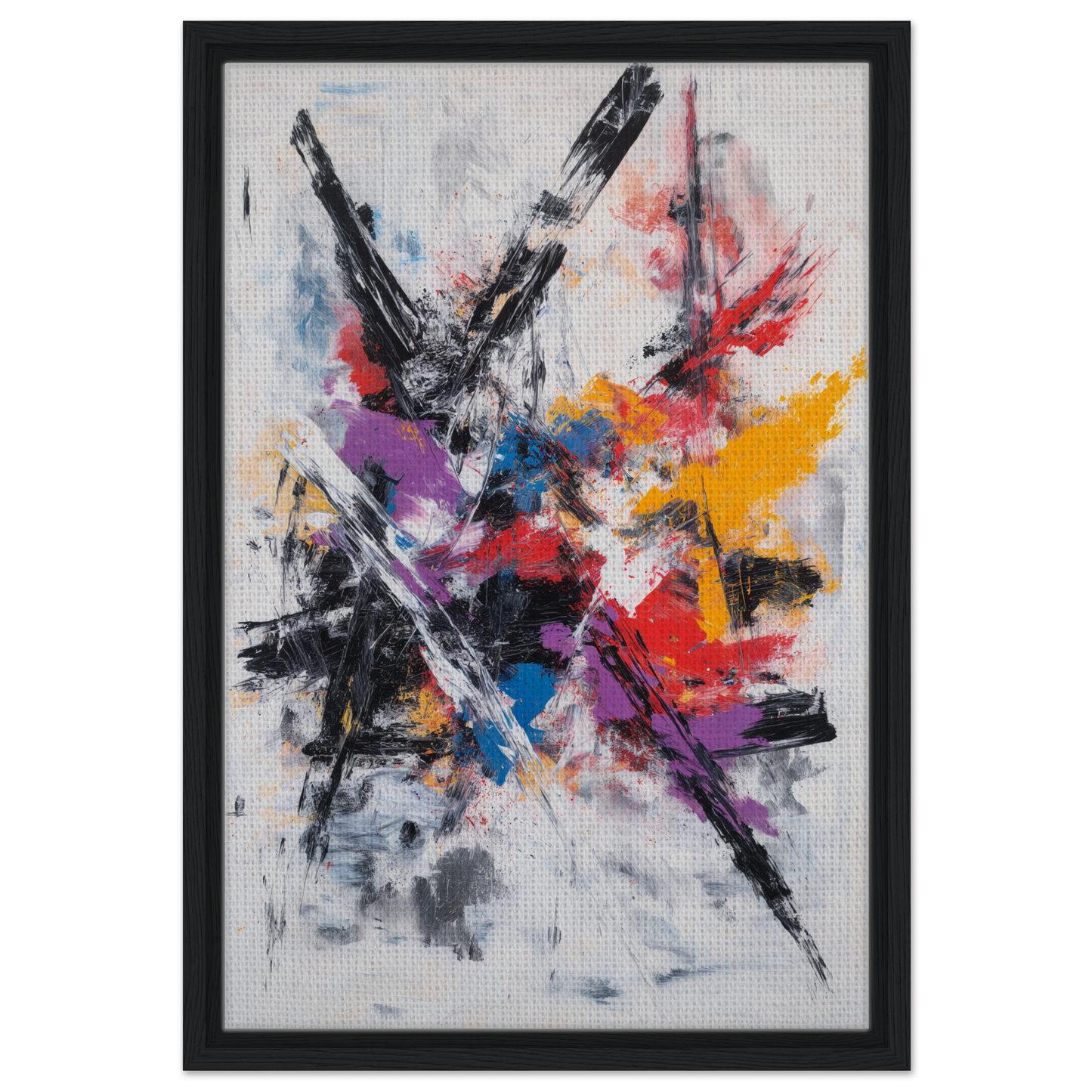 Abstract painting of vibrant colors and brushstrokes in Chaotic Color Symphony framed canvas print