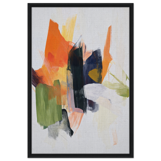 Abstract painting titled Chaotic Color Waltz featuring vibrant orange and green brushstrokes