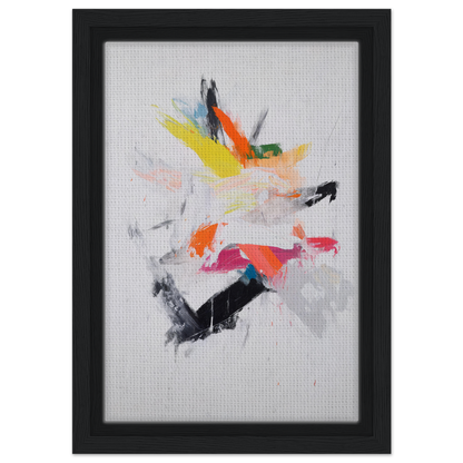 Abstract painting of Chaotic Cosmic Tableau with colorful brushstrokes, framed in black