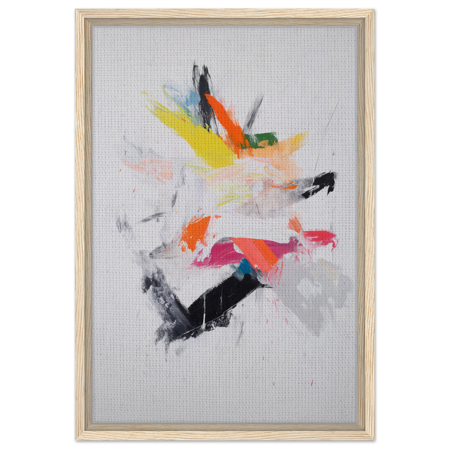 Abstract painting with colorful brushstrokes in Chaotic Cosmic Tableau framed canvas print