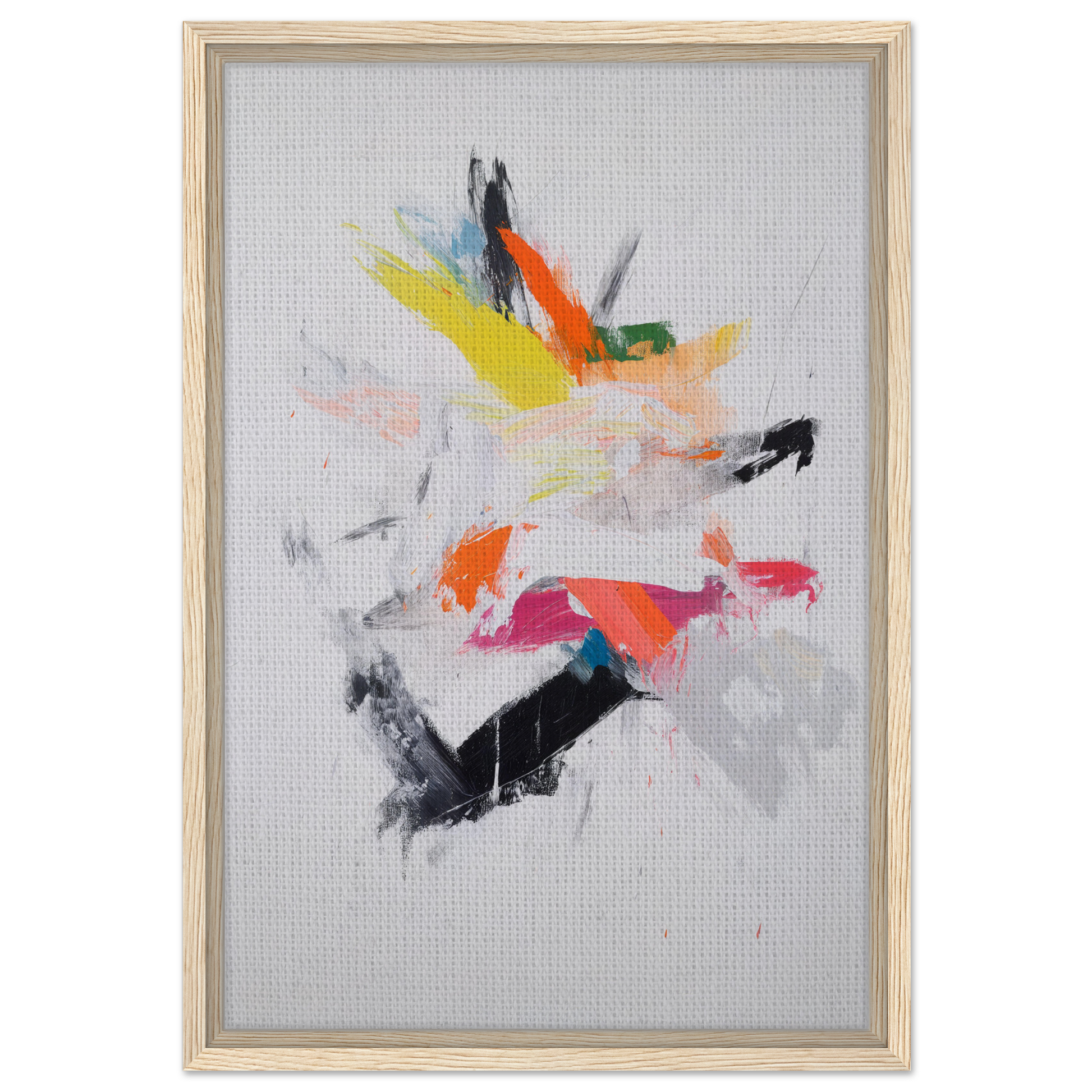 Abstract painting with colorful brushstrokes in Chaotic Cosmic Tableau framed canvas print