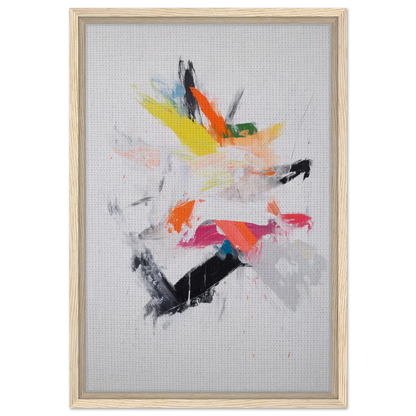 Abstract painting with colorful brushstrokes in Chaotic Cosmic Tableau framed canvas print