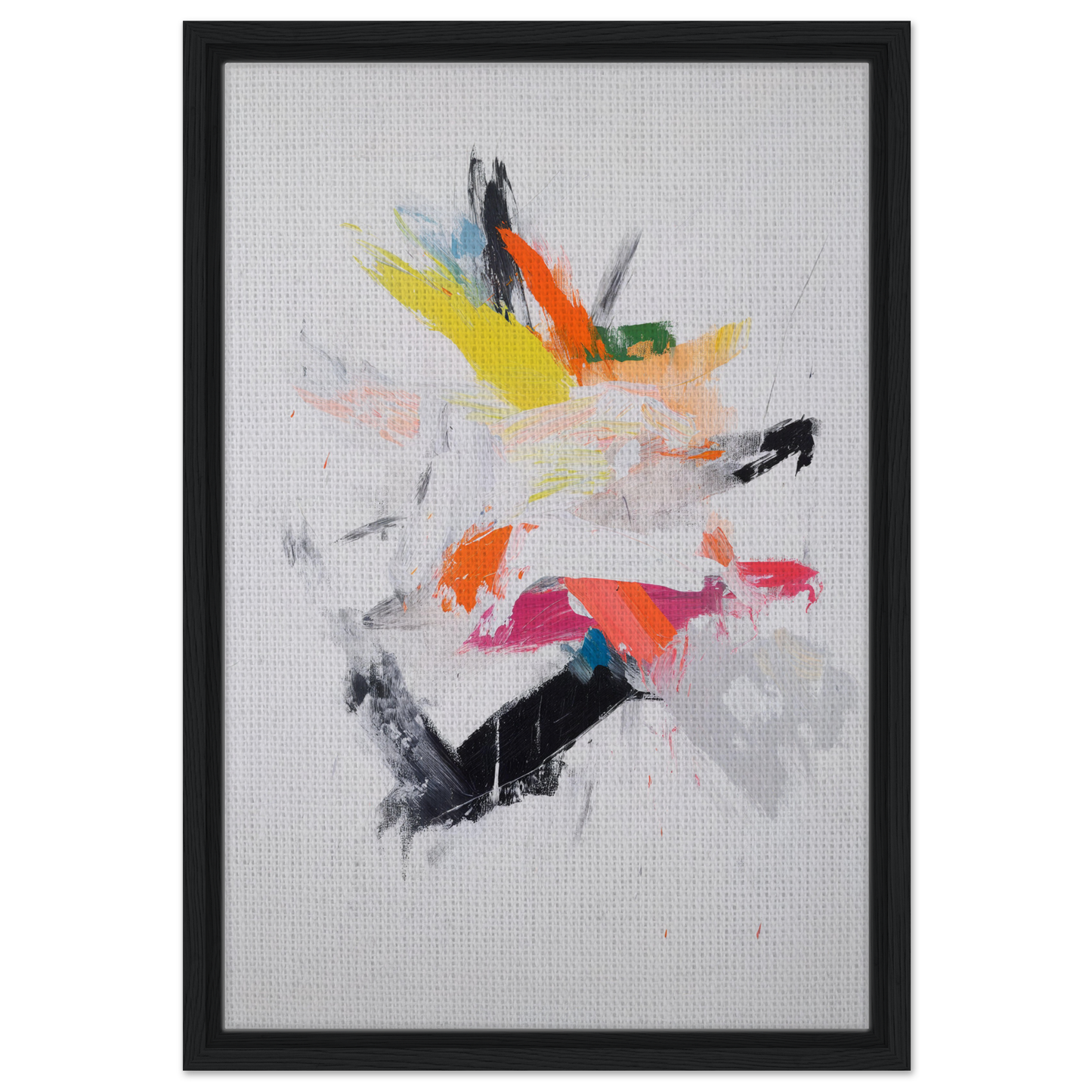 Abstract painting with colorful brushstrokes on light background, framed canvas print of Chaotic Cosmic Tableau