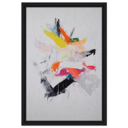 Abstract painting with colorful brushstrokes on light background, framed canvas print of Chaotic Cosmic Tableau