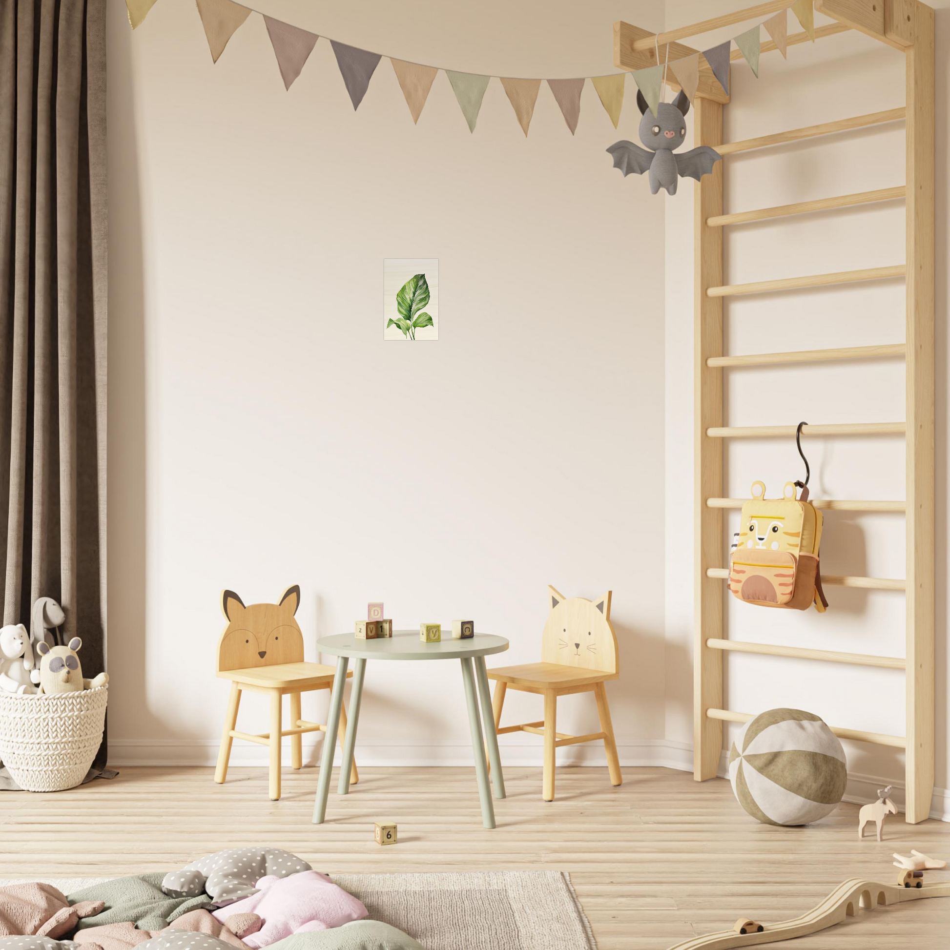 A child’s room with a ladder and toys