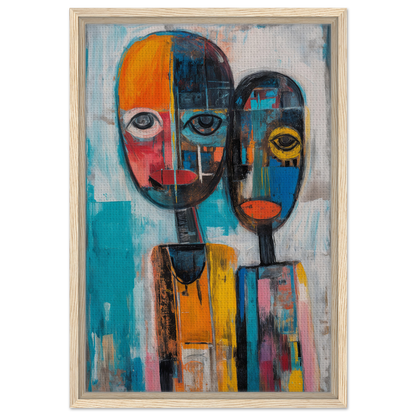 Abstract painting of two stylized faces in vibrant colors for Chromatic Dreamscape Conversations