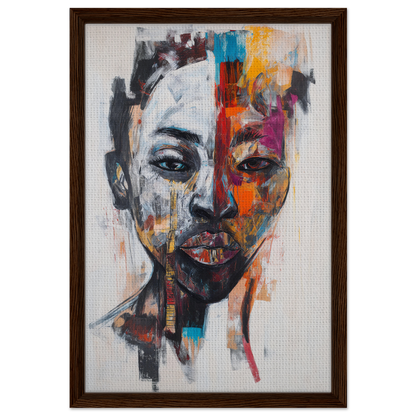 Abstract portrait in vibrant colors, part of Chromatic Face Frenzy framed canvas print