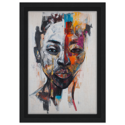 Abstract portrait in Chromatic Face Frenzy with vibrant brushstrokes on framed canvas print