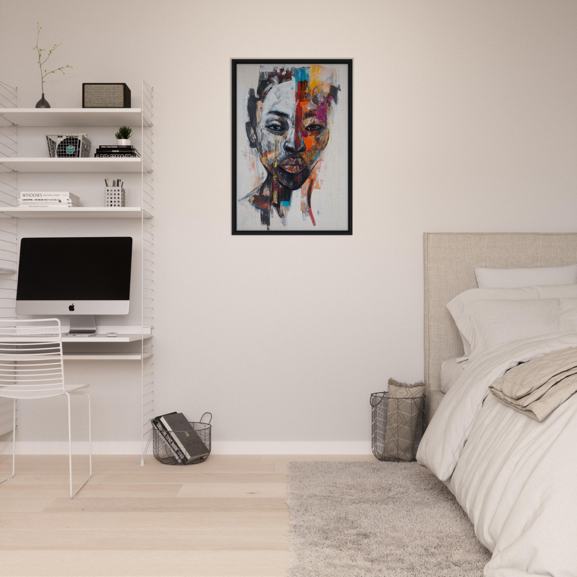 Colorful abstract portrait in black frame from Chromatic Face Frenzy, a Fashion Oracle™ art piece