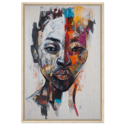 Abstract portrait painting with vibrant brushstrokes, part of Chromatic Face Frenzy room decor