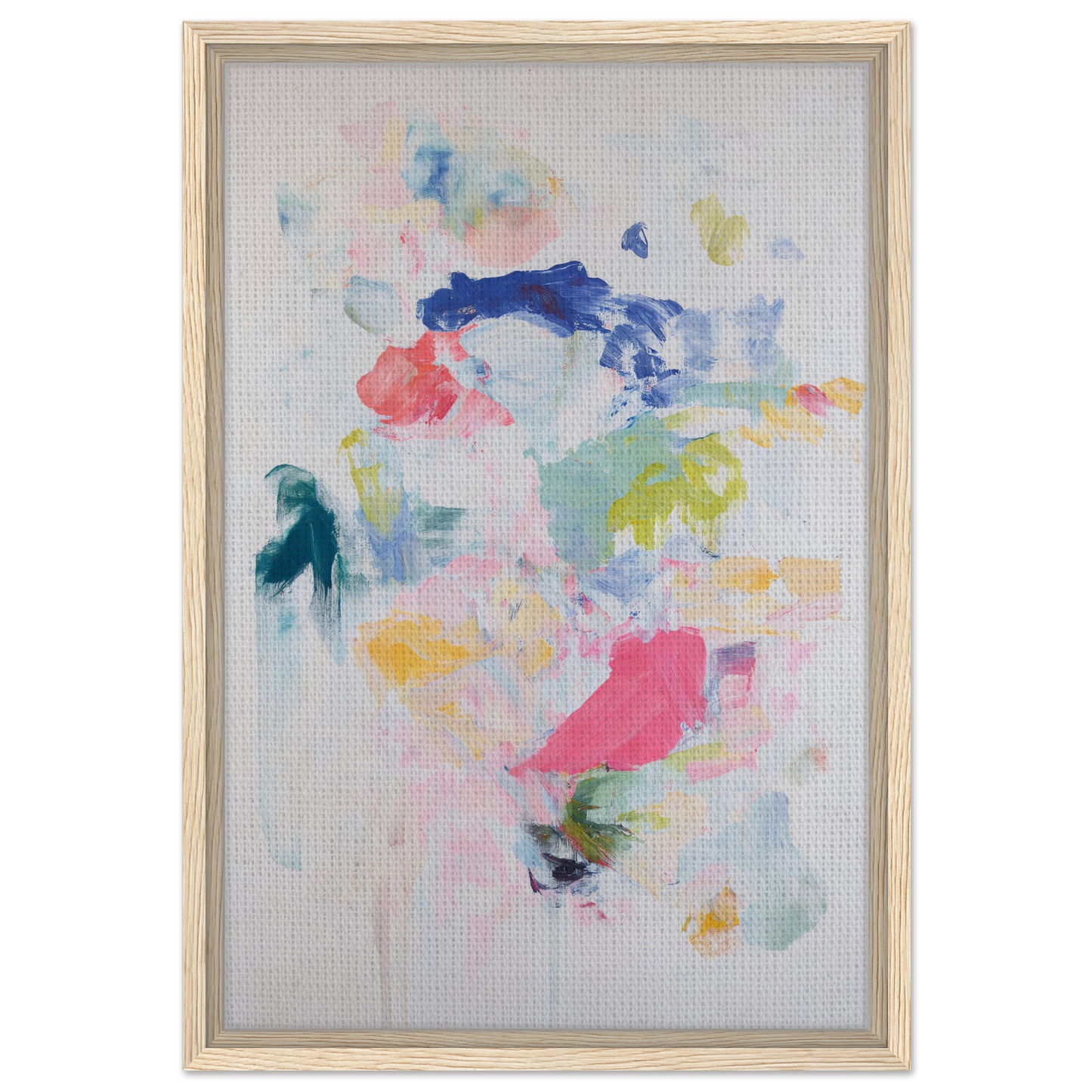 Framed canvas print of Chromatic Jazz Revelry in soft, colorful abstract watercolor