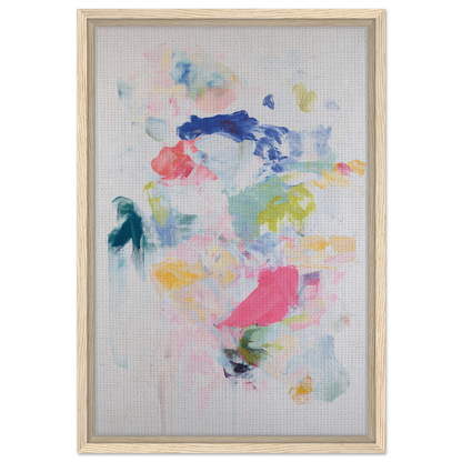 Framed canvas print of Chromatic Jazz Revelry in soft, colorful abstract watercolor