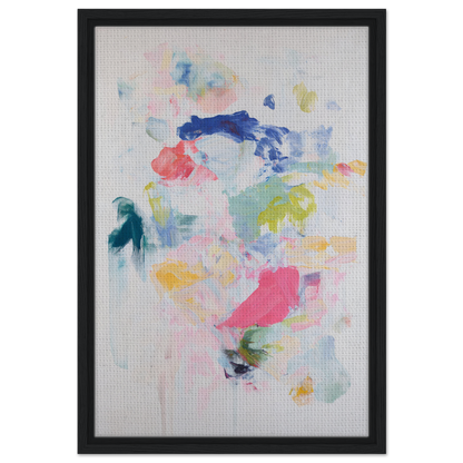 Abstract watercolor painting with pastel shapes in a black frame for Chromatic Jazz Revelry room decor