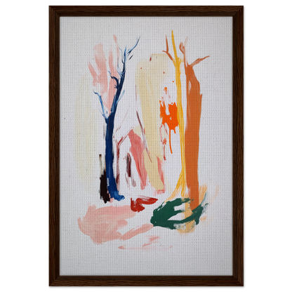 Abstract painting with colorful vertical brushstrokes in Chromatic Life Forest framed decor