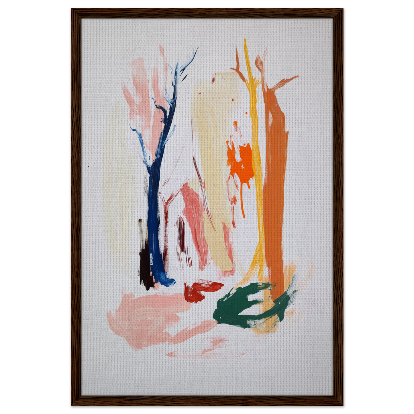 Abstract painting of colorful tree-like shapes on white canvas for Chromatic Life Forest