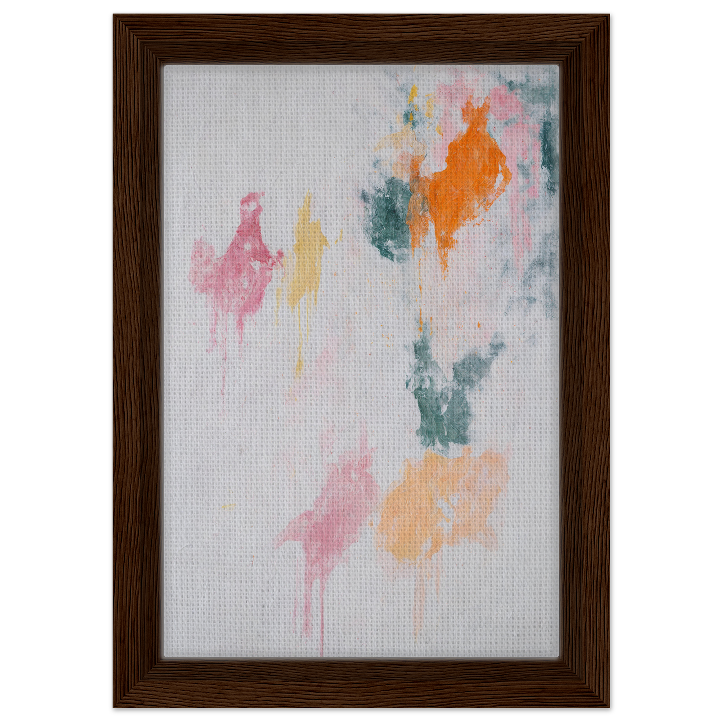 Abstract painting with pastel splotches in dark wood frame for Chromatic Rapture Dreaming room decor