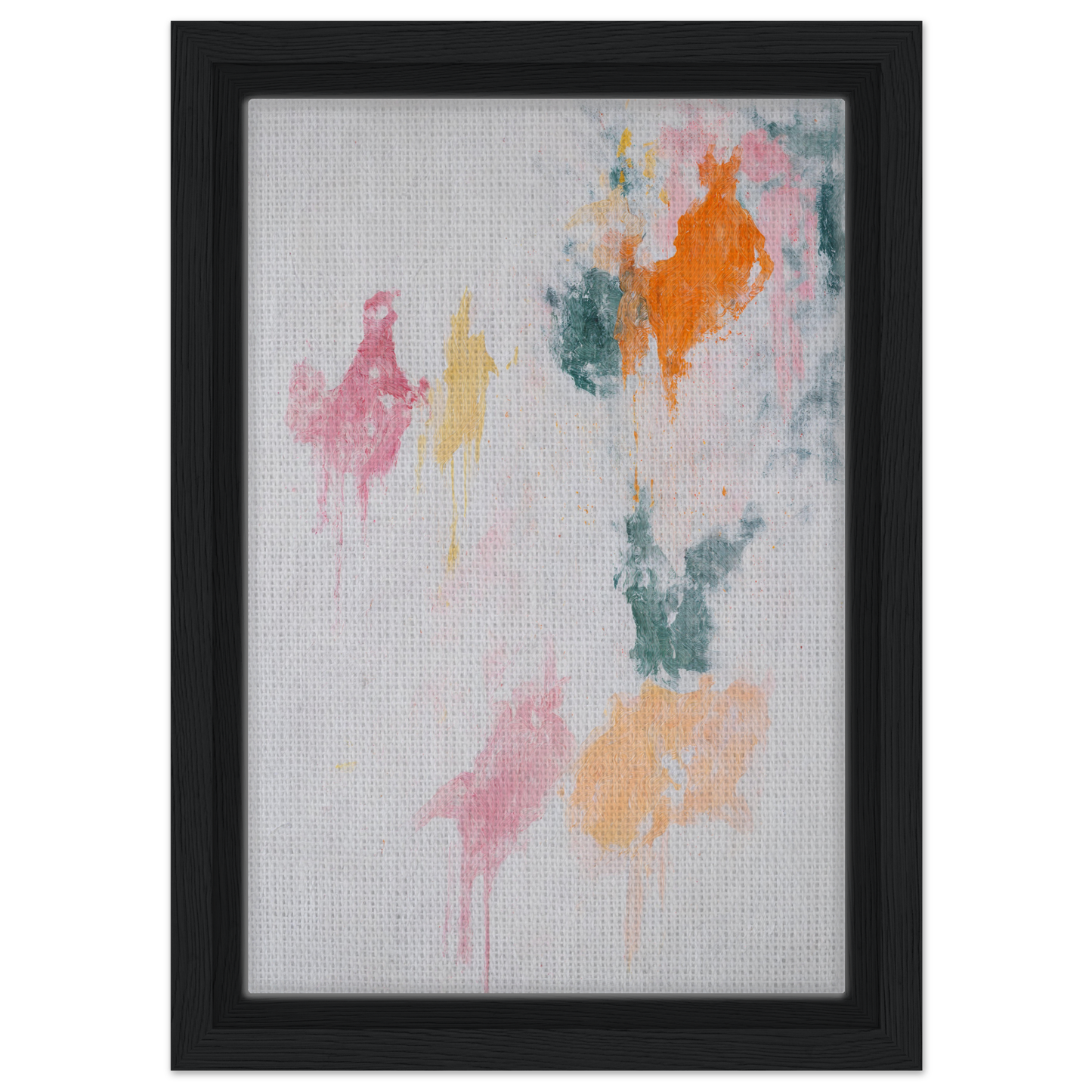 Abstract painting with pastel splotches in black frame for Chromatic Rapture Dreaming room decor