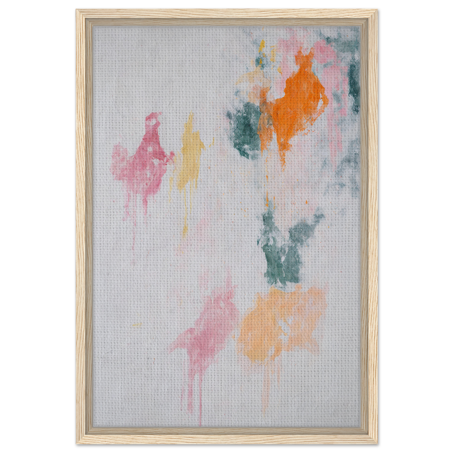 Abstract painting with colorful splotches on light background, Chromatic Rapture Dreaming framed canvas print