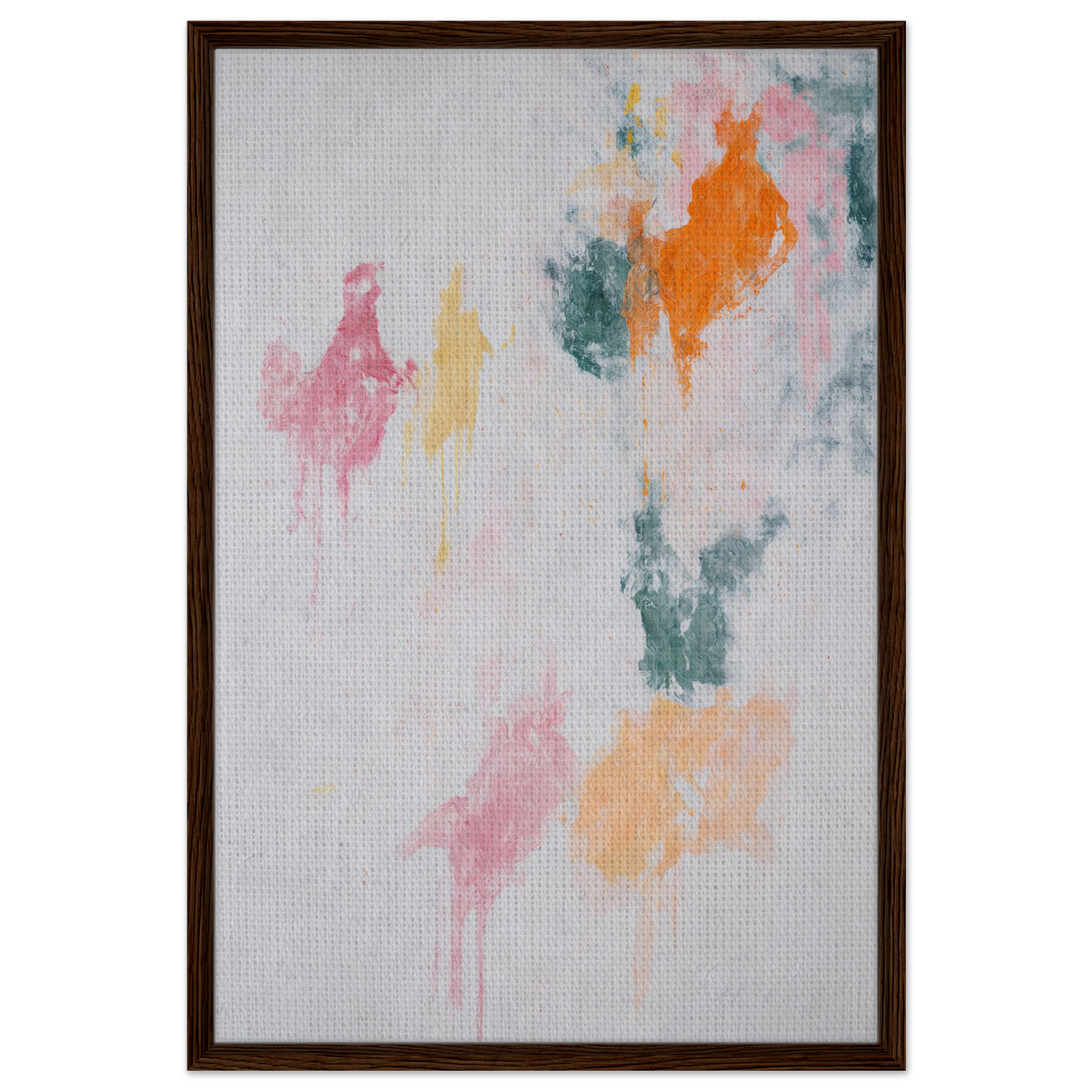 Abstract painting in soft pastels, framed wood, showcasing Chromatic Rapture Dreaming