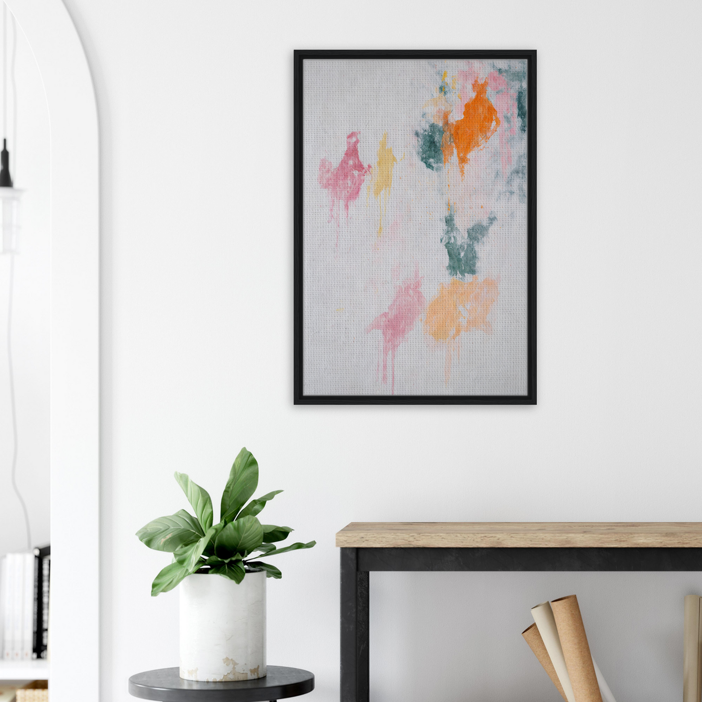 Abstract painting in pastel hues within a black frame, ideal for Chromatic Rapture Dreaming room decor