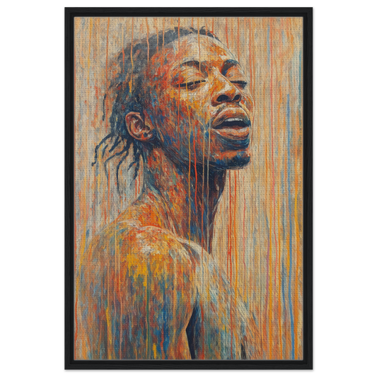 Portrait of a serene figure in vibrant brushstrokes, featured in Chromatic Reverie Unblinking