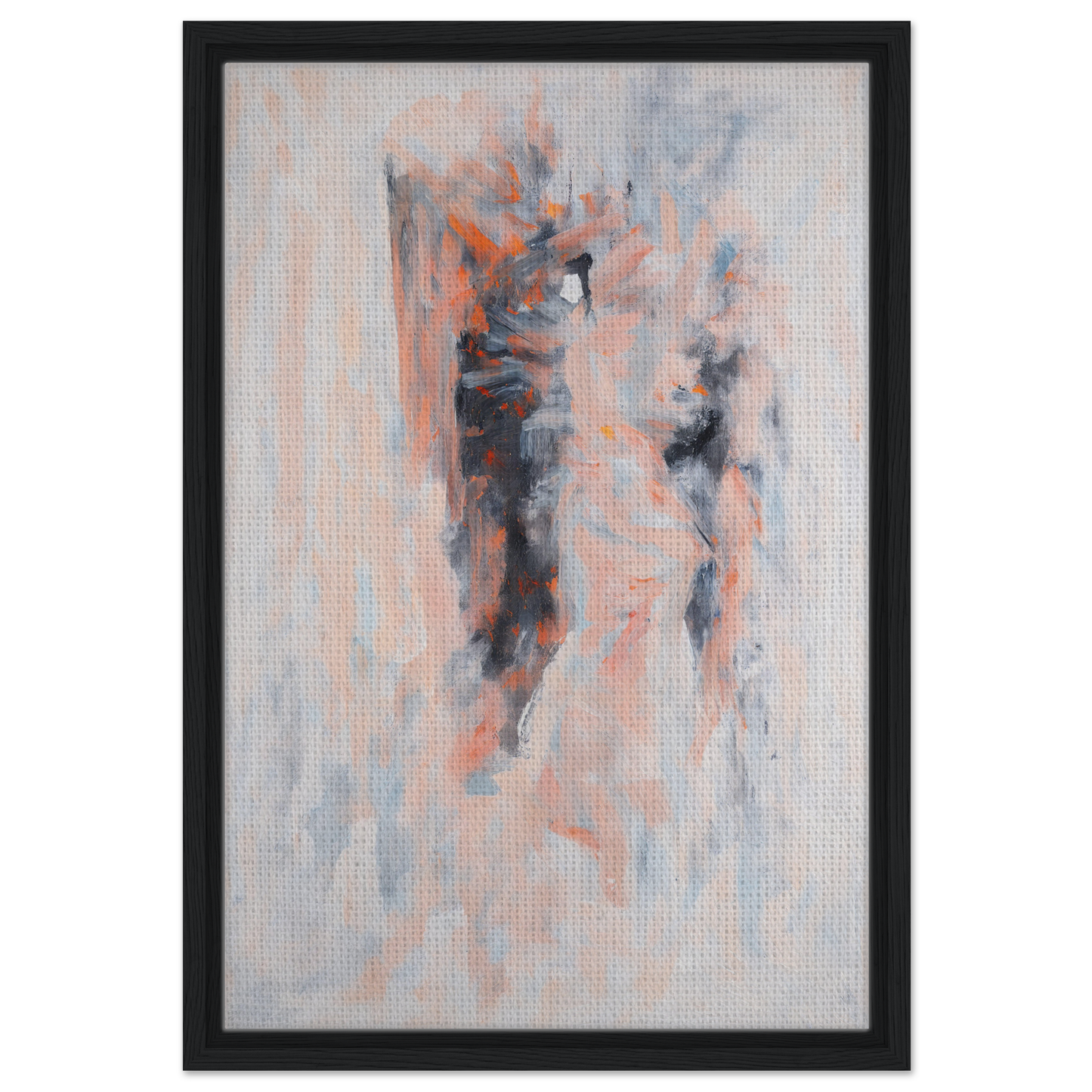 Abstract painting with pastel colors and vertical brushstrokes in a framed canvas print