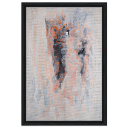 Abstract painting with pastel colors and vertical brushstrokes in a framed canvas print