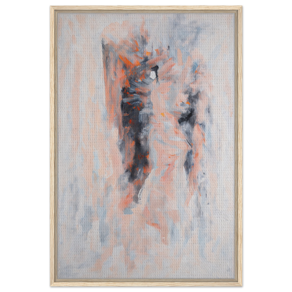 Abstract painting with blurred forms in gray, coral, and blue for Chromatic Tango 雲兒 room decor