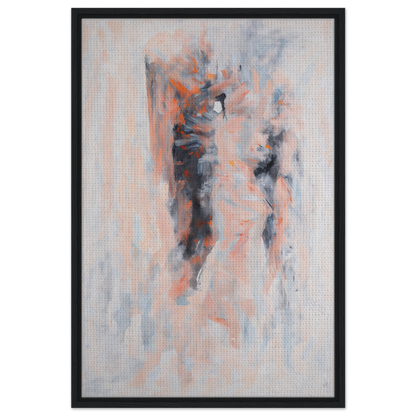 Abstract painting with gray, peach, and blue tones in Chromatic Tango 雲兒 framed canvas print