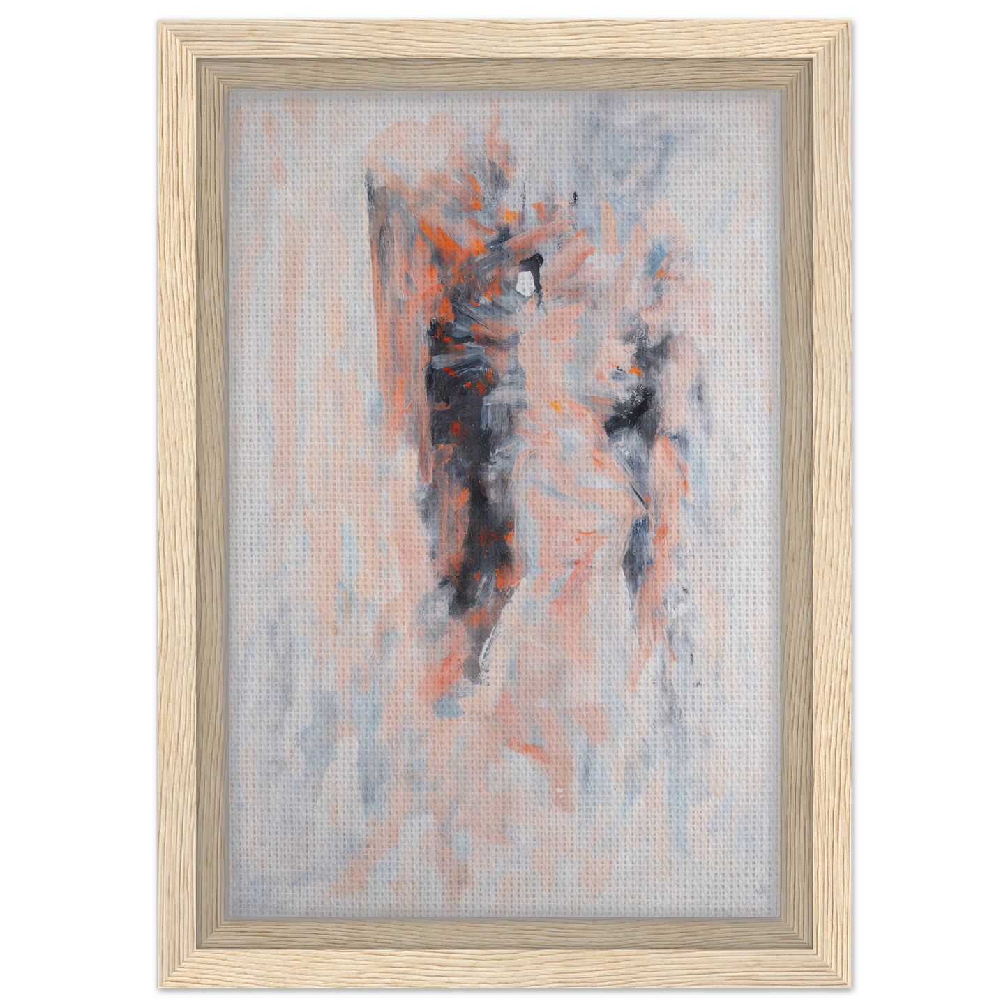 Abstract painting in muted gray, peach, and blue framed canvas print Chromatic Tango 雲兒