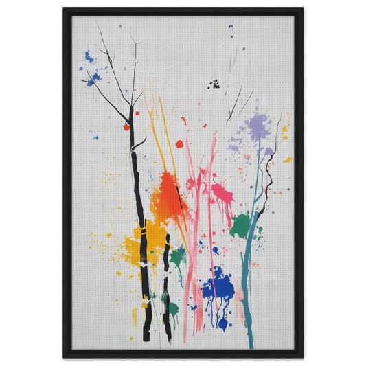 Abstract painting with colorful splatters and lines, ideal for a Chromatic Zen Arborjeta