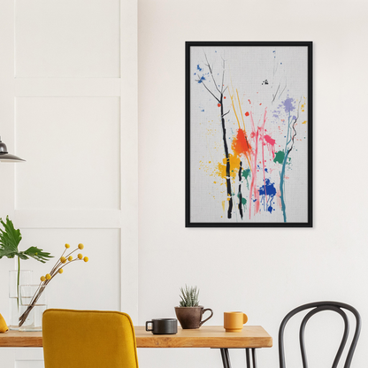 Colorful abstract painting in black frame, showcasing Chromatic Zen Arborjeta design