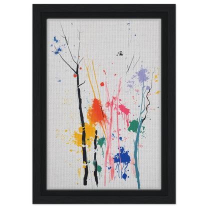 Abstract painting with colorful splatters and lines on a white background, Chromatic Zen Arborjeta