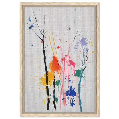 Abstract painting with colorful splashes and tree-like forms on a light background, Chromatic Zen Arborjeta