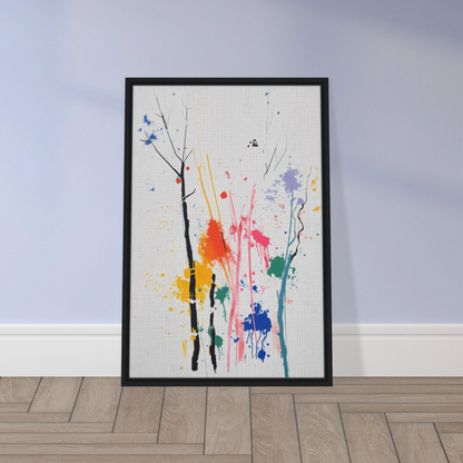 Framed canvas print of Chromatic Zen Arborjeta with colorful paint splatters