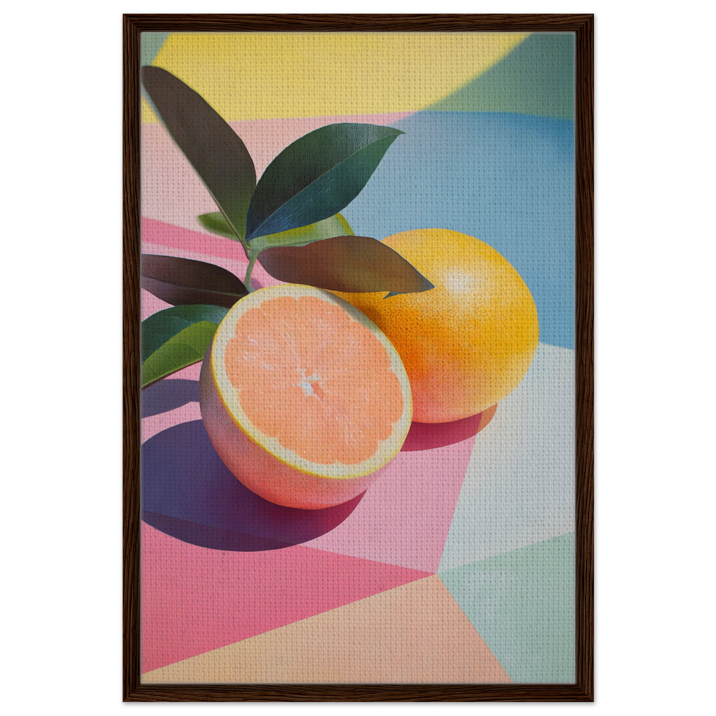 Halved grapefruit with leaves on a colorful surface in Citrus Kaleidoscope Medley