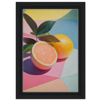 Colorful Citrus Kaleidoscope Medley painting with leaves on framed canvas print