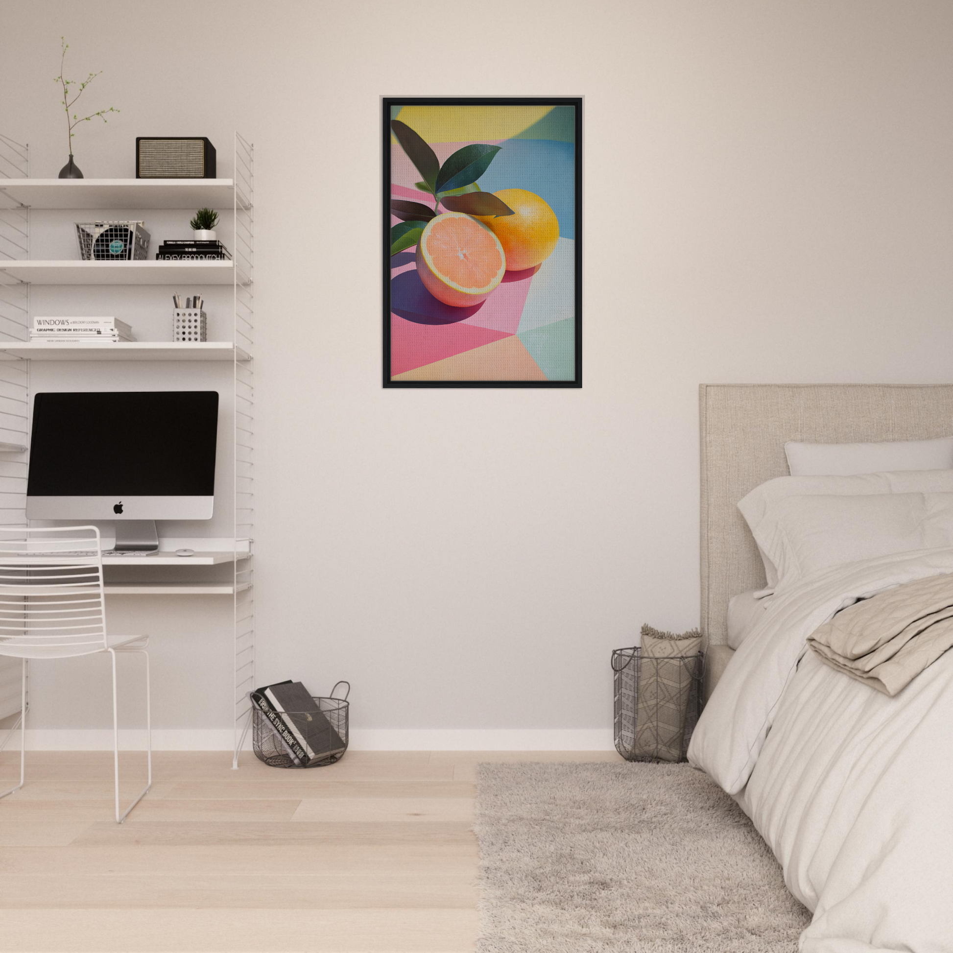 Colorful abstract artwork with geometric shapes in a black frame for Citrus Kaleidoscope Medley