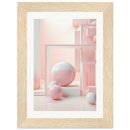 A close up of a picture of a pink and white room