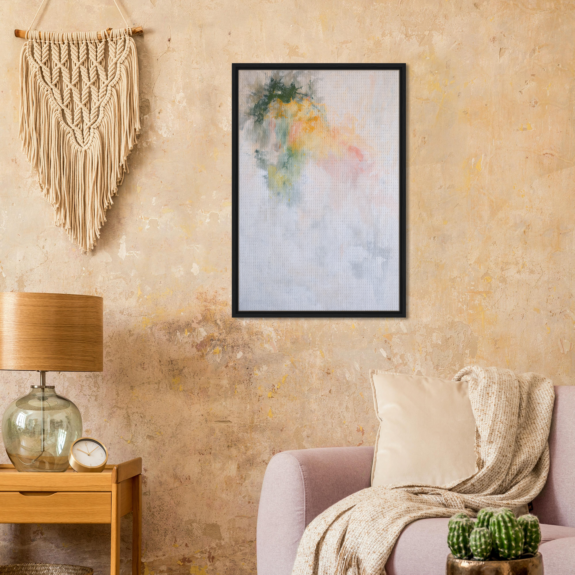 Cozy living room corner featuring Color Dances Dreaming canvas wall art decor