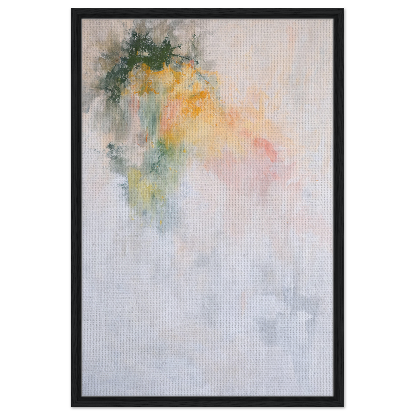 Abstract painting in soft yellow, green, and pink hues for Color Dances Dreaming canvas wall art