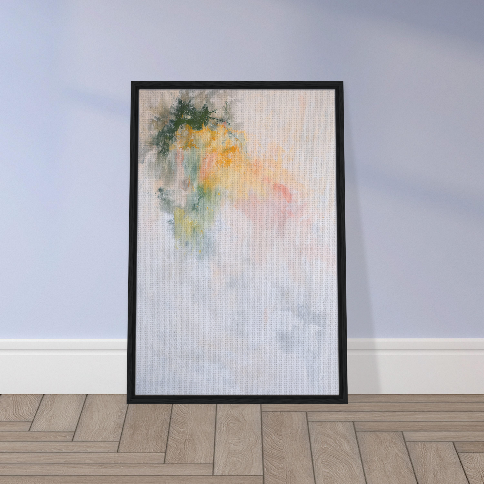 Framed canvas print of Color Dances Dreaming, showcasing soft pastel hues in watercolor